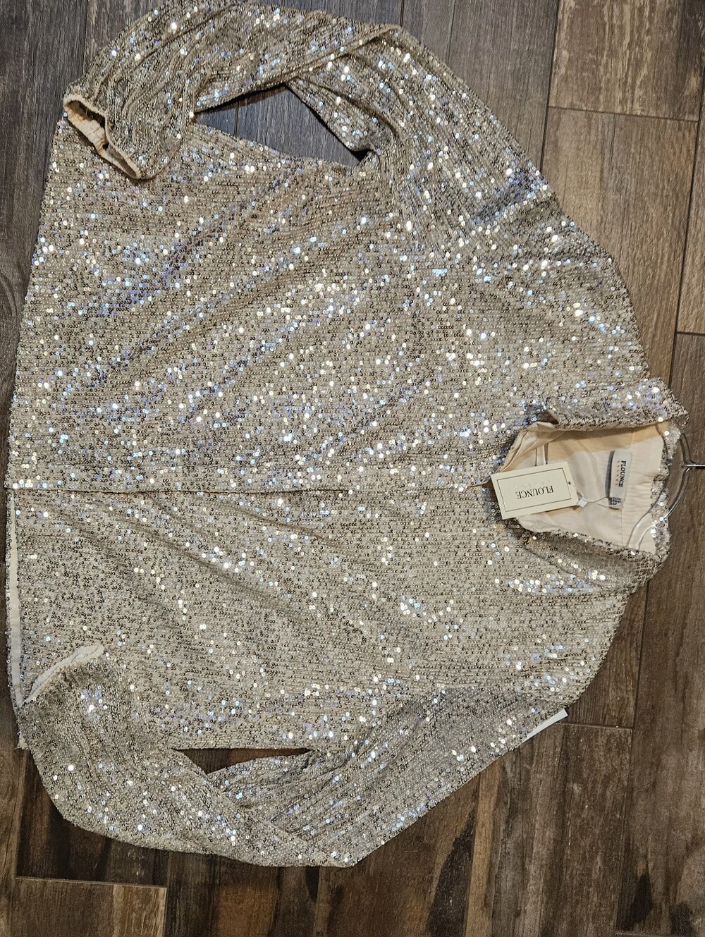 FLOUNCE Gold Sequin Zip-Front Pullover
